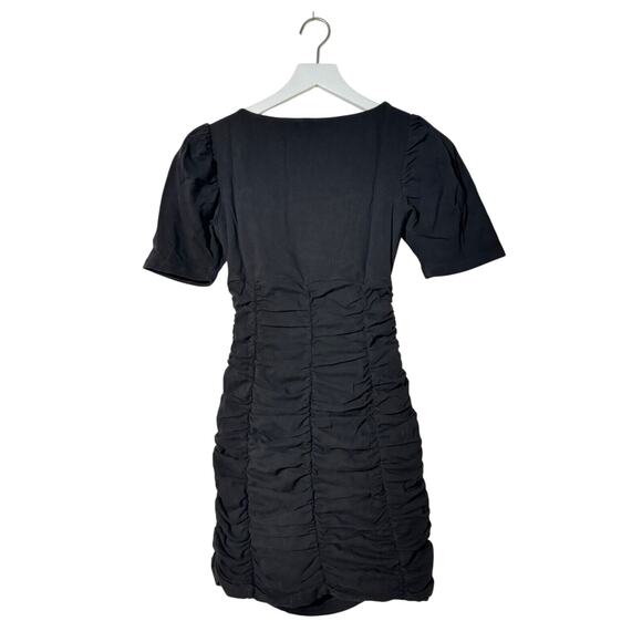 Monrow Shirred Mini Dress Black Square Neck Fitted NWT Cotton Blend Small - Picture 4 of 9